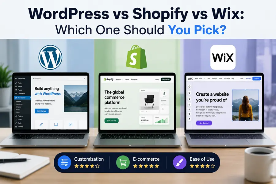 WordPress vs Shopify vs Wix comparison table for small business